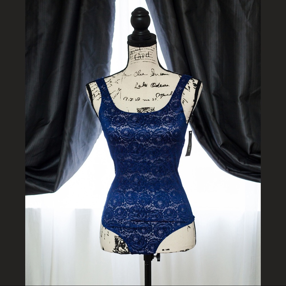 I.N.C | BRIGHT BLUE SHEER LACE BODYSUIT SIZE M - Picture 2 of 6